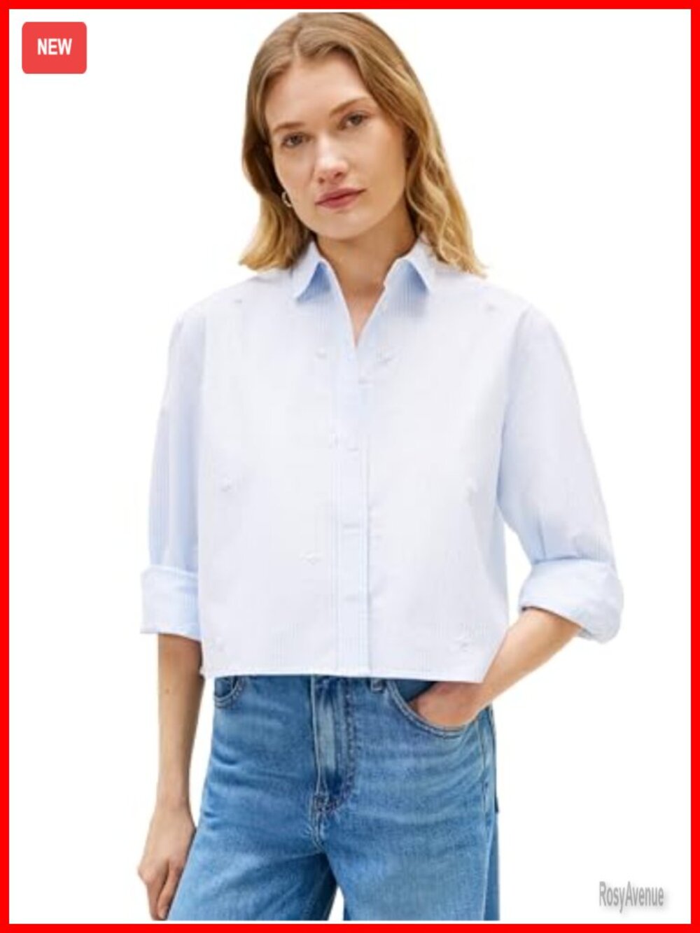 Cropped Button Down Shirt with Pearl Embellishment